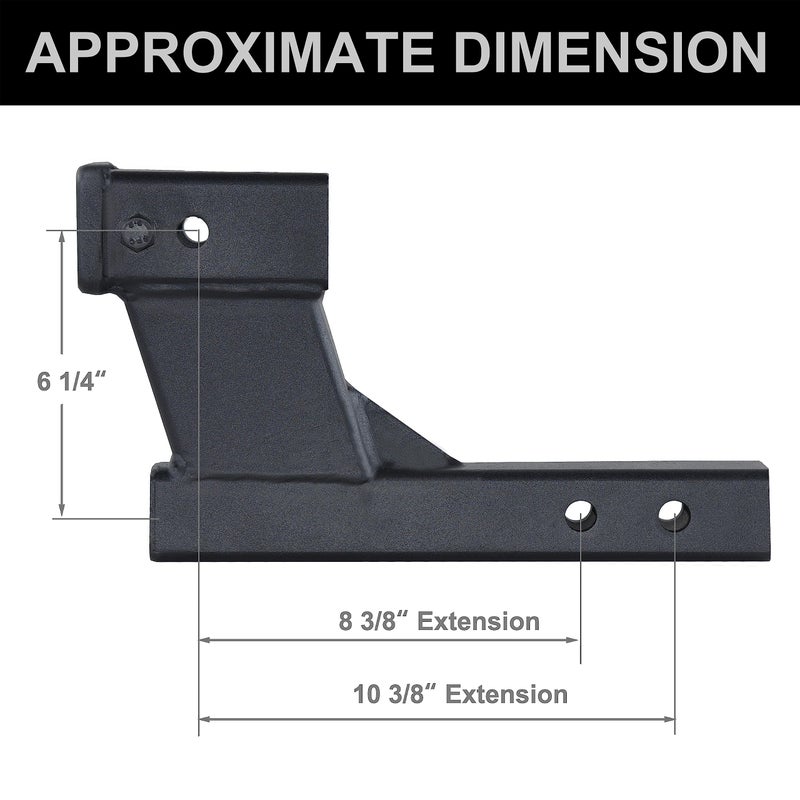 REYSUN 864129 Trailer Hitch Riser with 6-1/4 inch Rise/Drop for 2 inch Receiver Hitch Extension  2 inch Shank  Matte Black - Image 4